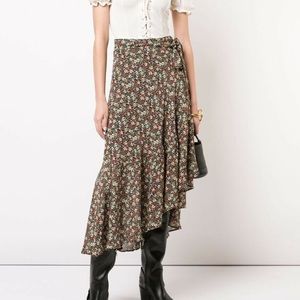 Reformation Black Floral Midi Wrap Skirt